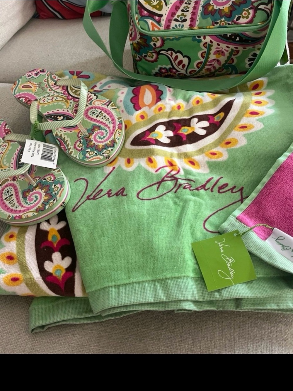 Vera Bradley beach swim party Paisley cooler Tote Towel & Flip Flop 7/8 M - Picture 5 of 7